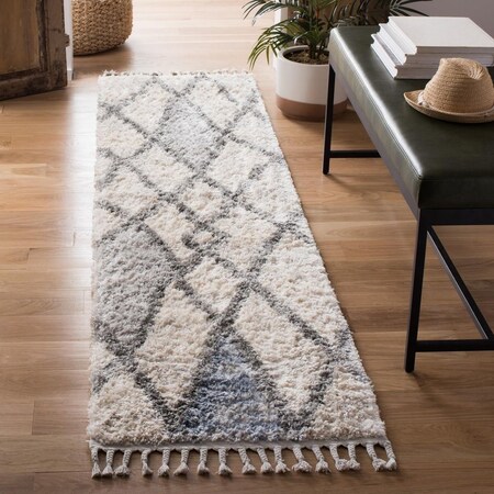 Safavieh 2 x 8 ft. Berber Fringe Shag Power Loomed Runner Area Rug; Cream & Blue BFG628A-28